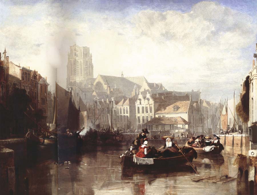 View of the Grote Kerk,Rotterdam,with Figures and Boats in the Foreground